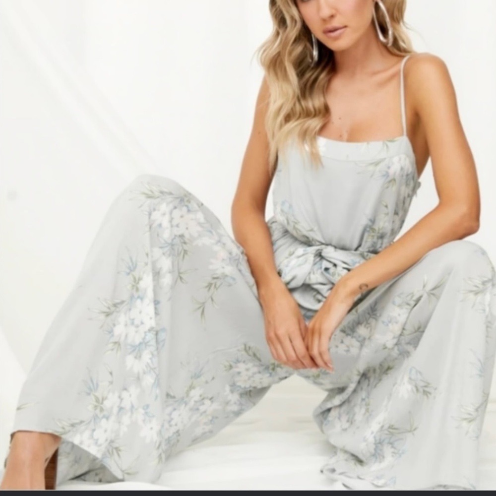 Hello Molly Floral Wide Leg Jumpsuit Womens US 4 Light Blue